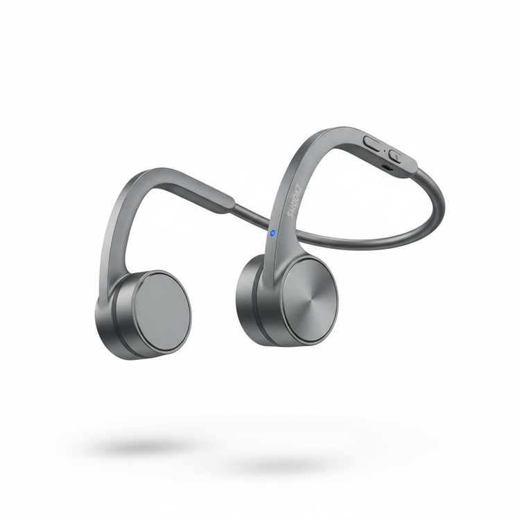 BoneFit open-ear bone conduction Bluetooth sport headphones in titanium grey