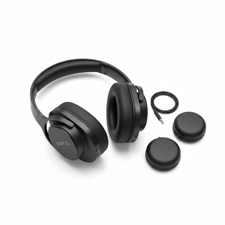 StudioMax matte black over-ear noise cancelling Bluetooth headphones