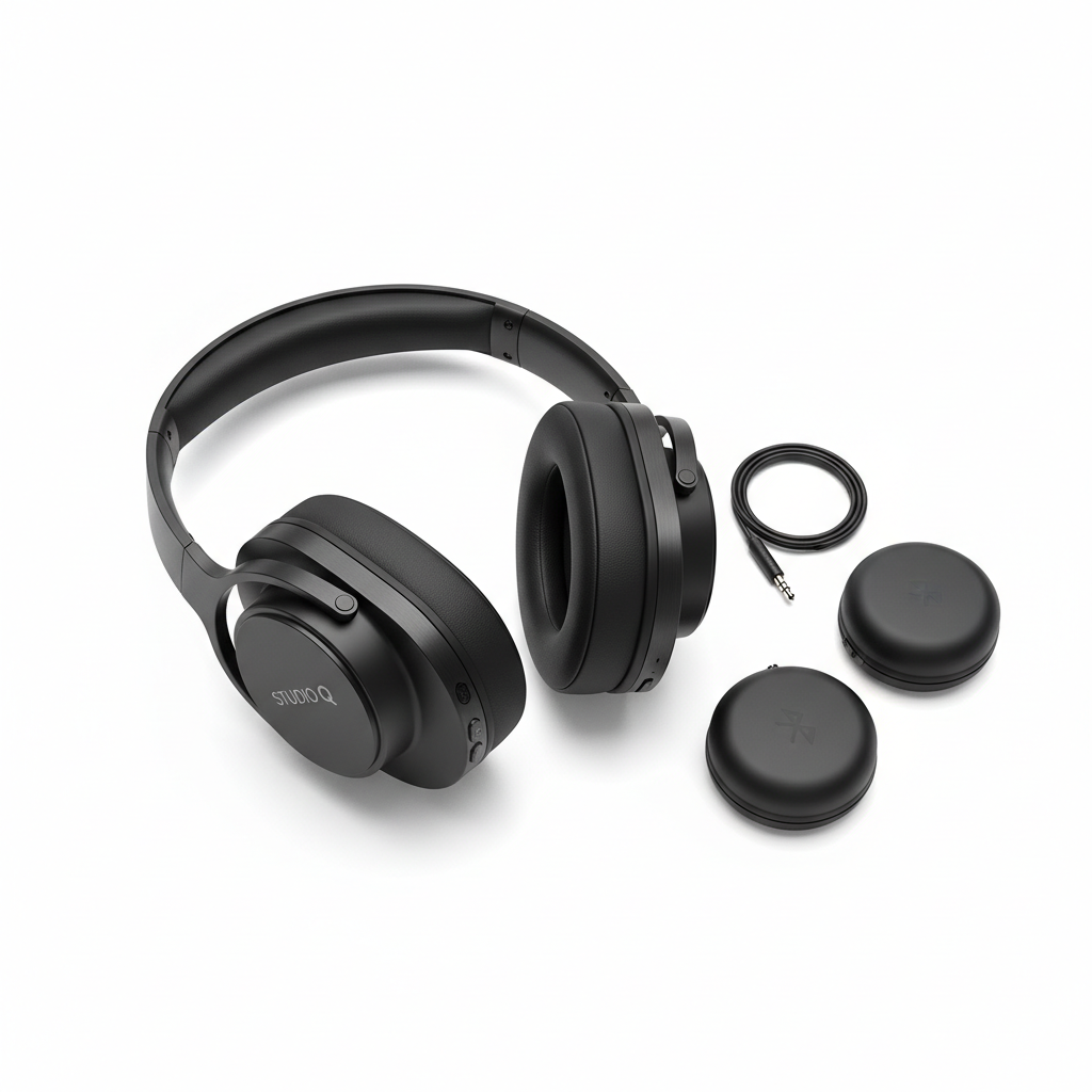 StudioMax matte black over-ear noise cancelling Bluetooth headphones