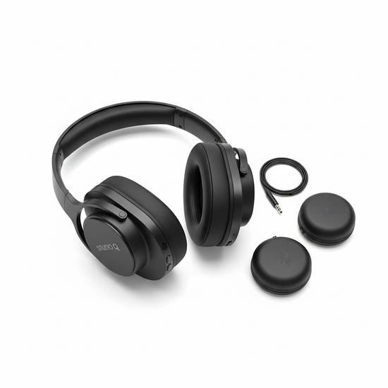 StudioMax matte black over-ear noise cancelling Bluetooth headphones