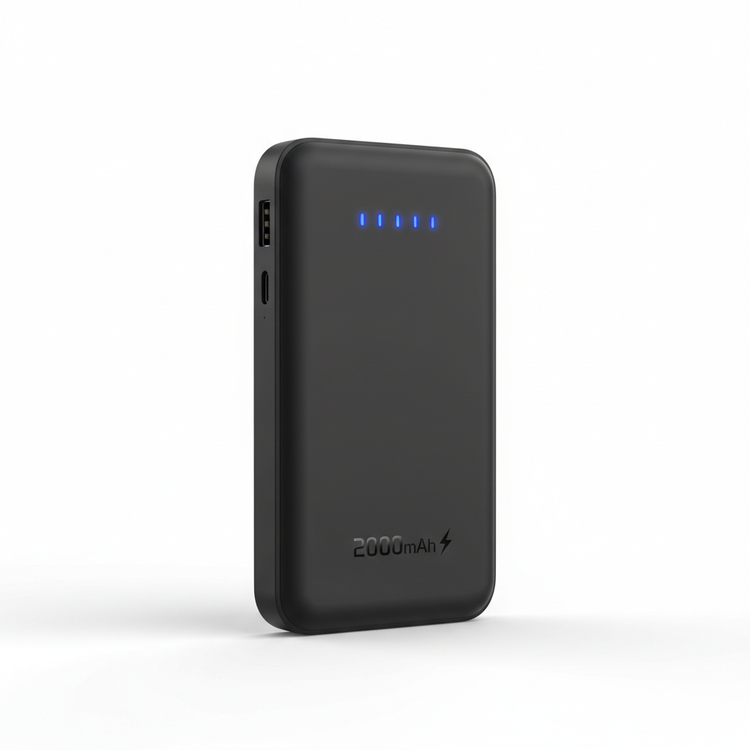 PowerMax 20000mAh slim portable power bank in black with LED indicator