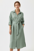 linen shirt dress for women Sage green linen button-down shirt dress with belted waist