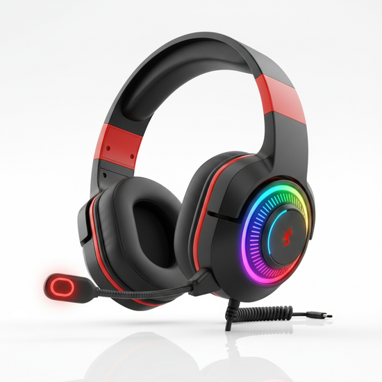 GamePro RGB Bluetooth gaming headset in black and red with microphone