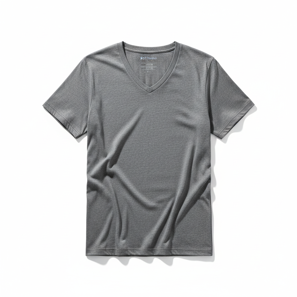 Men's heather gray slim fit v-neck tee on white background